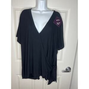 Ava & Viv Women's Short Sleeve Wrap Top Black NEW ~ Size 4X